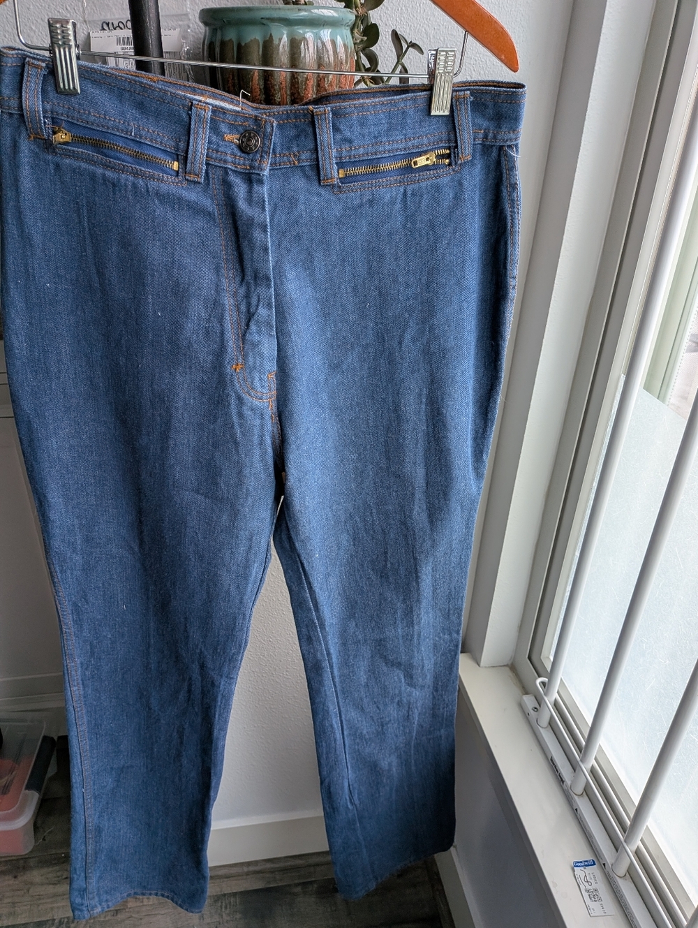 VINTAGE 70s High Waisted 4 Zipper Pocket Utility Jeans Satisfaction Always 34x33